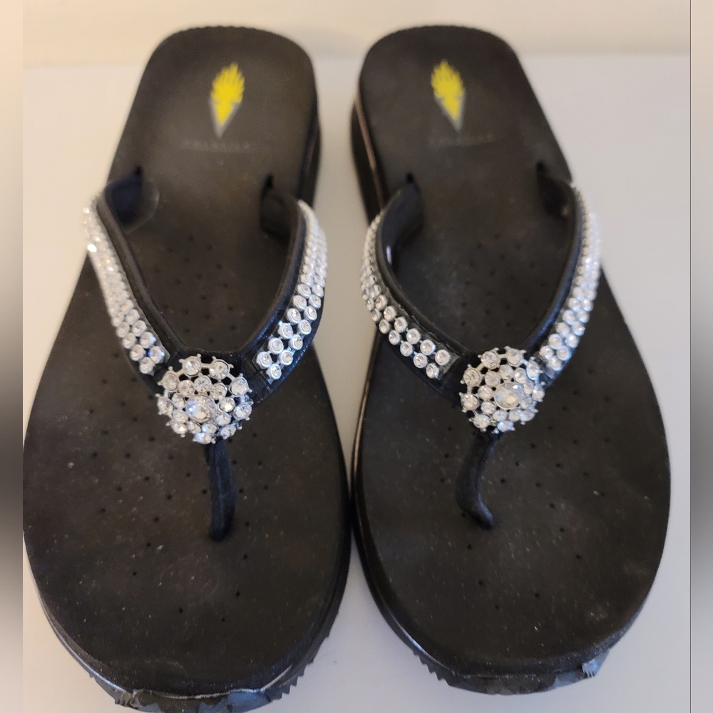 Volatile Black Rhinestone Flip Flops